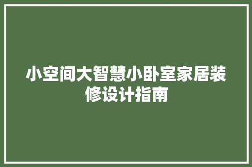 小空间大智慧小卧室家居装修设计指南