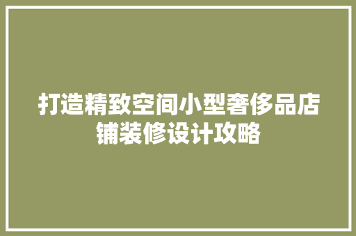 打造精致空间小型奢侈品店铺装修设计攻略