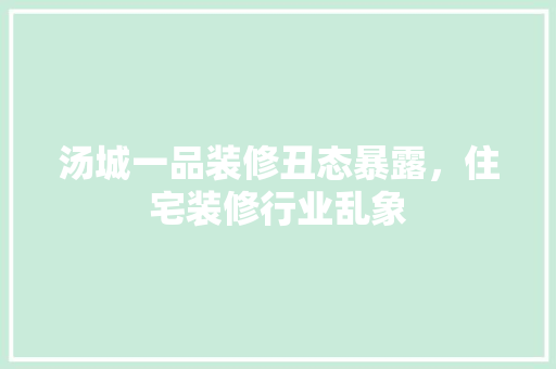 汤城一品装修丑态暴露，住宅装修行业乱象