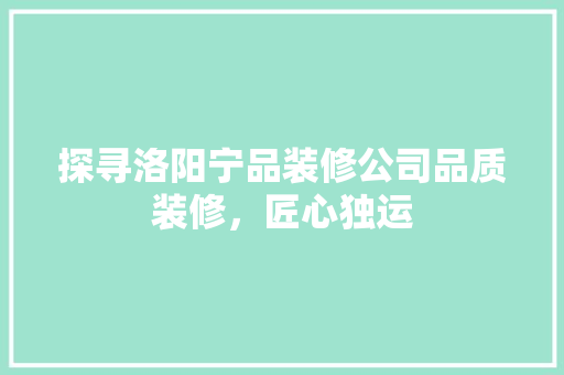 探寻洛阳宁品装修公司品质装修，匠心独运
