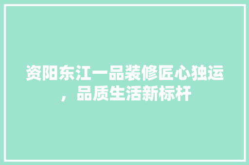 资阳东江一品装修匠心独运，品质生活新标杆