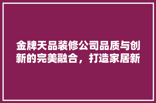 金牌天品装修公司品质与创新的完美融合，打造家居新风尚