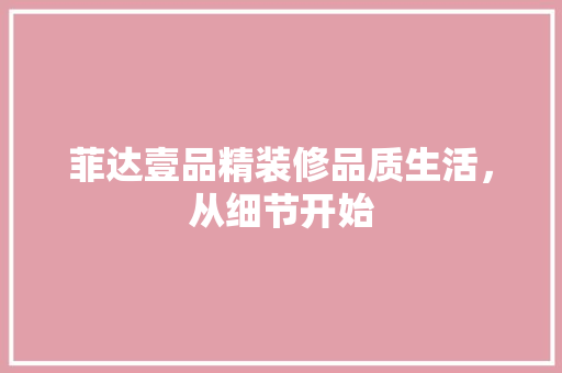 菲达壹品精装修品质生活，从细节开始
