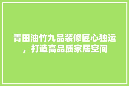 青田油竹九品装修匠心独运，打造高品质家居空间