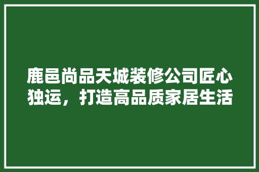 鹿邑尚品天城装修公司匠心独运，打造高品质家居生活