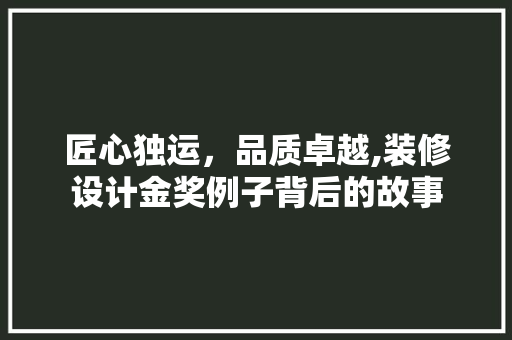 匠心独运，品质卓越,装修设计金奖例子背后的故事