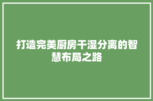 打造完美厨房干湿分离的智慧布局之路