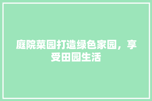 庭院菜园打造绿色家园，享受田园生活
