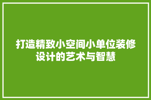 打造精致小空间小单位装修设计的艺术与智慧