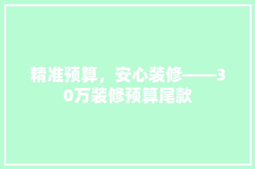 精准预算，安心装修——30万装修预算尾款