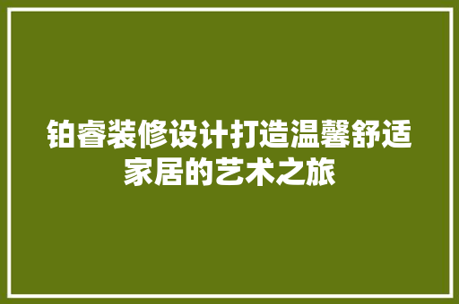 铂睿装修设计打造温馨舒适家居的艺术之旅