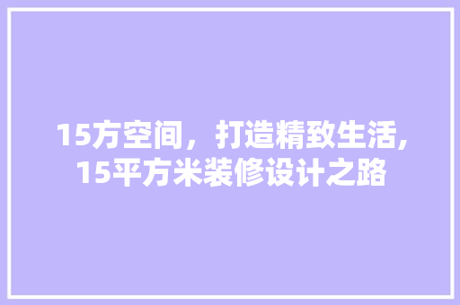 15方空间，打造精致生活,15平方米装修设计之路