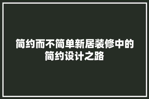 简约而不简单新居装修中的简约设计之路