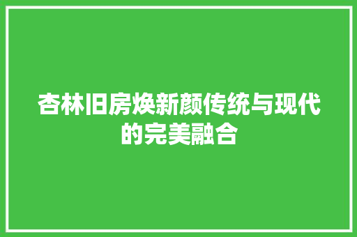 杏林旧房焕新颜传统与现代的完美融合