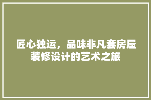 匠心独运，品味非凡套房屋装修设计的艺术之旅
