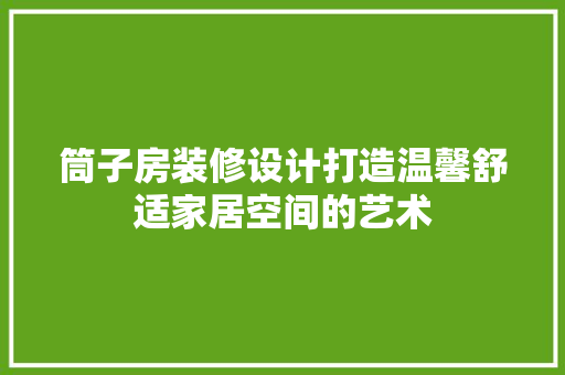 筒子房装修设计打造温馨舒适家居空间的艺术