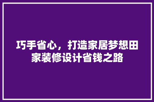 巧手省心，打造家居梦想田家装修设计省钱之路