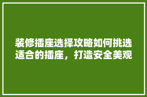 装修插座选择攻略如何挑选适合的插座，打造安全美观的家