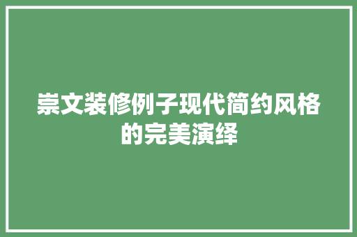 崇文装修例子现代简约风格的完美演绎