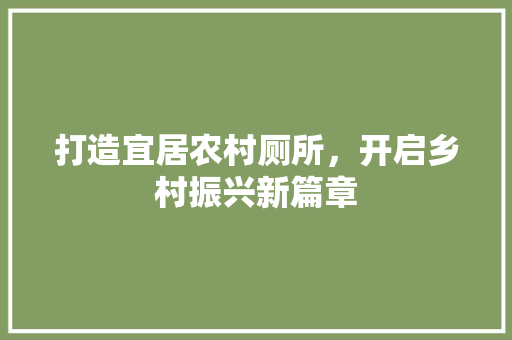 打造宜居农村厕所，开启乡村振兴新篇章