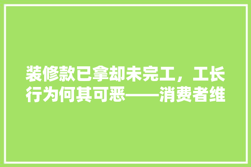 装修款已拿却未完工，工长行为何其可恶——消费者维权指南