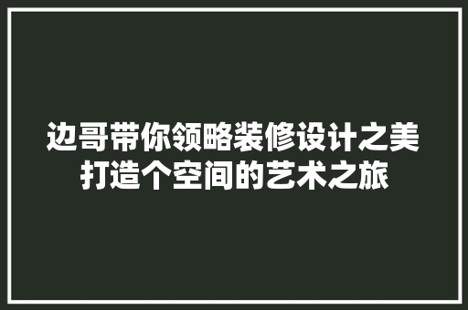 边哥带你领略装修设计之美打造个空间的艺术之旅
