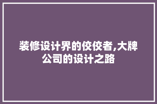 装修设计界的佼佼者,大牌公司的设计之路