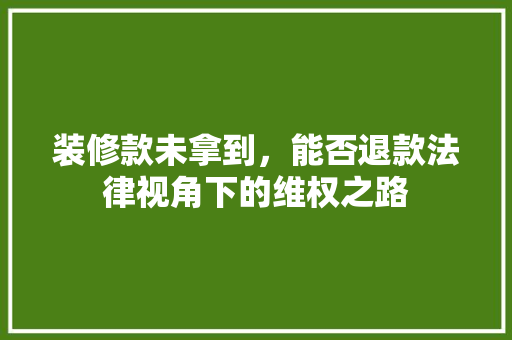 装修款未拿到，能否退款法律视角下的维权之路