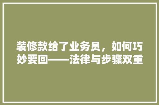 装修款给了业务员，如何巧妙要回——法律与步骤双重保障