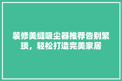 装修美缝吸尘器推荐告别繁琐，轻松打造完美家居