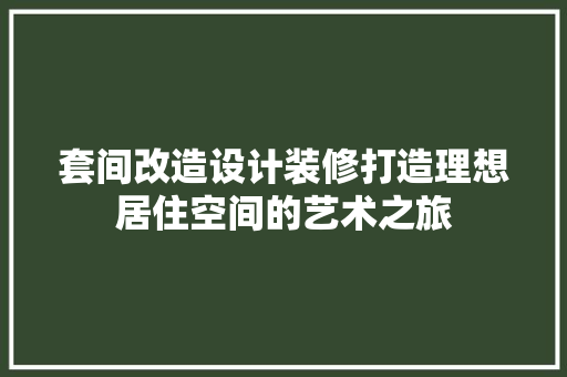 套间改造设计装修打造理想居住空间的艺术之旅