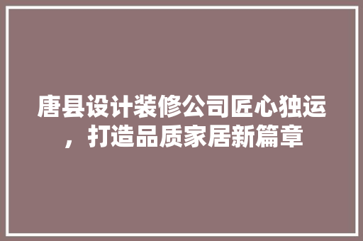 唐县设计装修公司匠心独运，打造品质家居新篇章