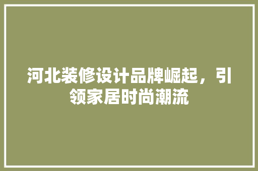 河北装修设计品牌崛起，引领家居时尚潮流