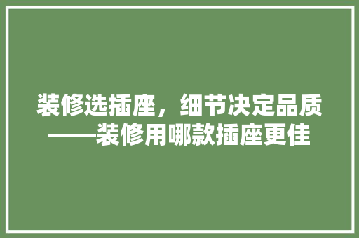 装修选插座，细节决定品质——装修用哪款插座更佳