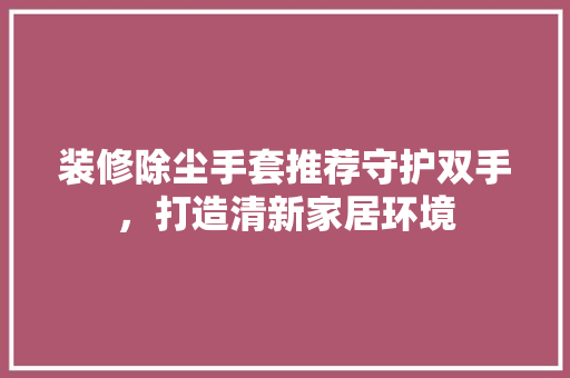 装修除尘手套推荐守护双手，打造清新家居环境