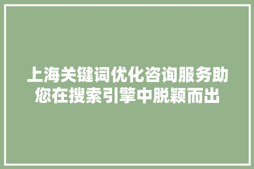 上海关键词优化咨询服务助您在搜索引擎中脱颖而出