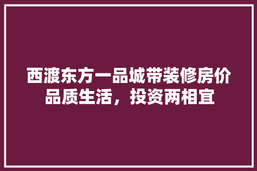 西渡东方一品城带装修房价品质生活，投资两相宜