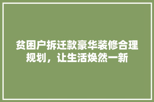 贫困户拆迁款豪华装修合理规划，让生活焕然一新
