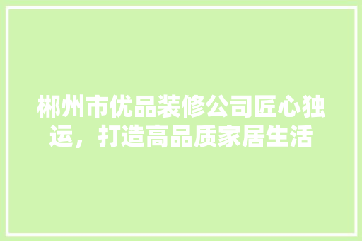 郴州市优品装修公司匠心独运，打造高品质家居生活